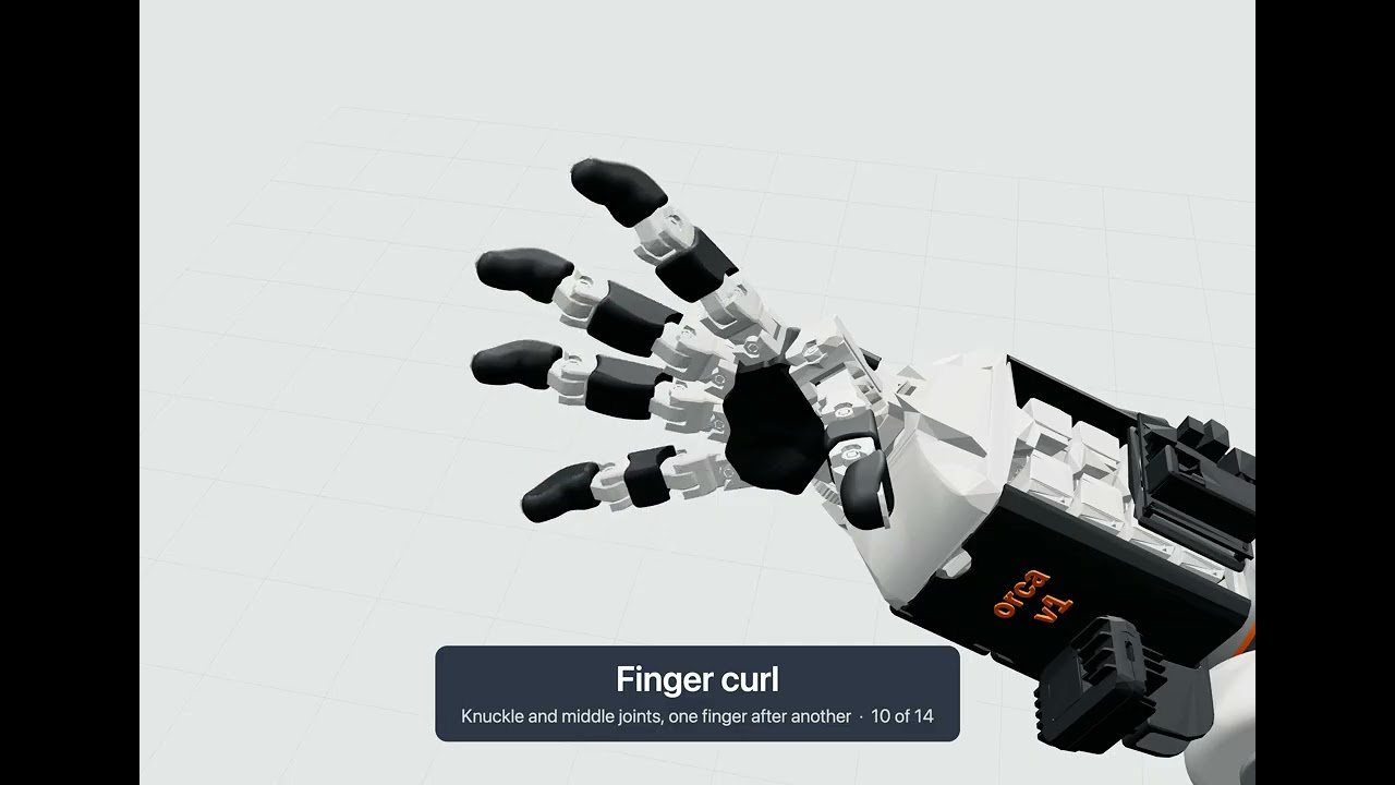 Close-up of a robotic hand demonstrating individual finger joint movements